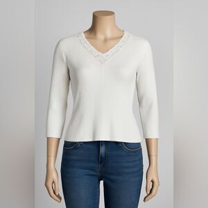 Lauren Ralph Lauren White Ribbed Knit Sweater Top - Send Me An Offer!